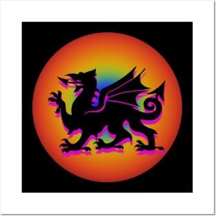 Wales Black and Pink Silhouette Dragon Posters and Art